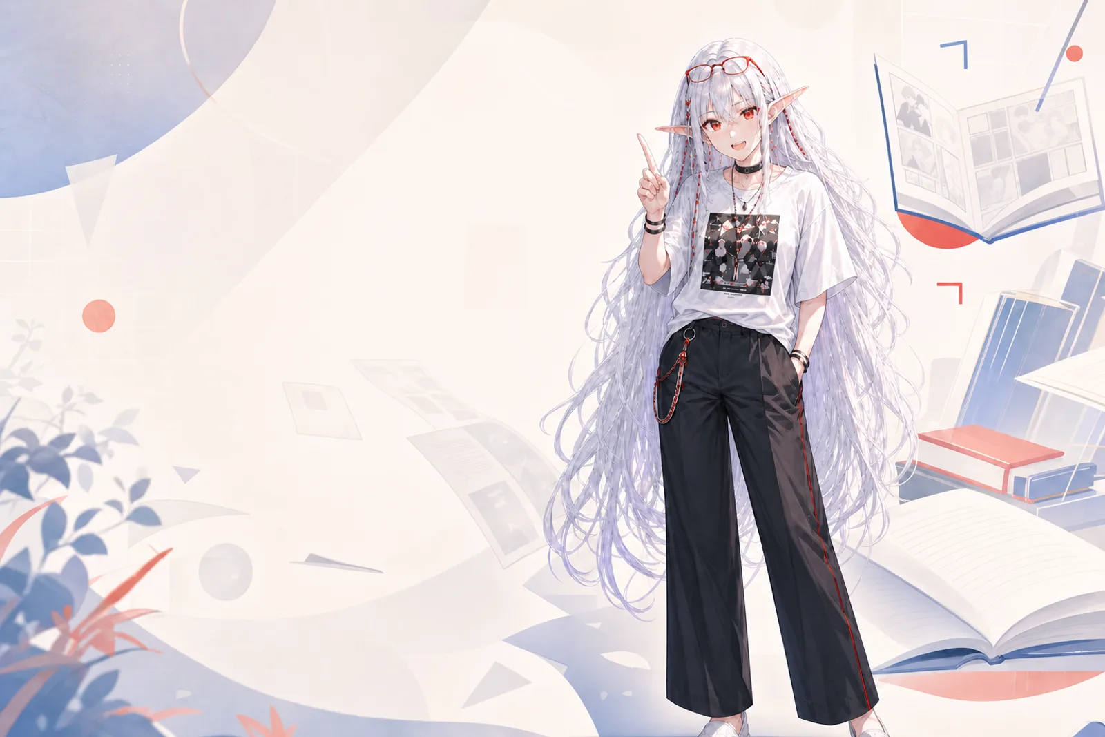 Serina, the YomuLens learning companion, standing beside manga and study materials.